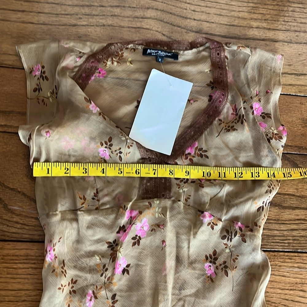 Vintage Betsy Johnson Shear Tan Floral Size S Dress New With Tag - Picture 11 of 12